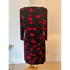 Lauren Ralph Lauren‎ Woman's Red & Black Floral Dress Size 14 3/4 Sleeve